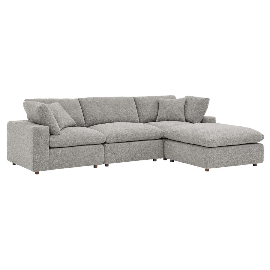 Linden 4-Piece Down Filled Overstuffed Boucle Fabric Sectional Sofa in Light Gray