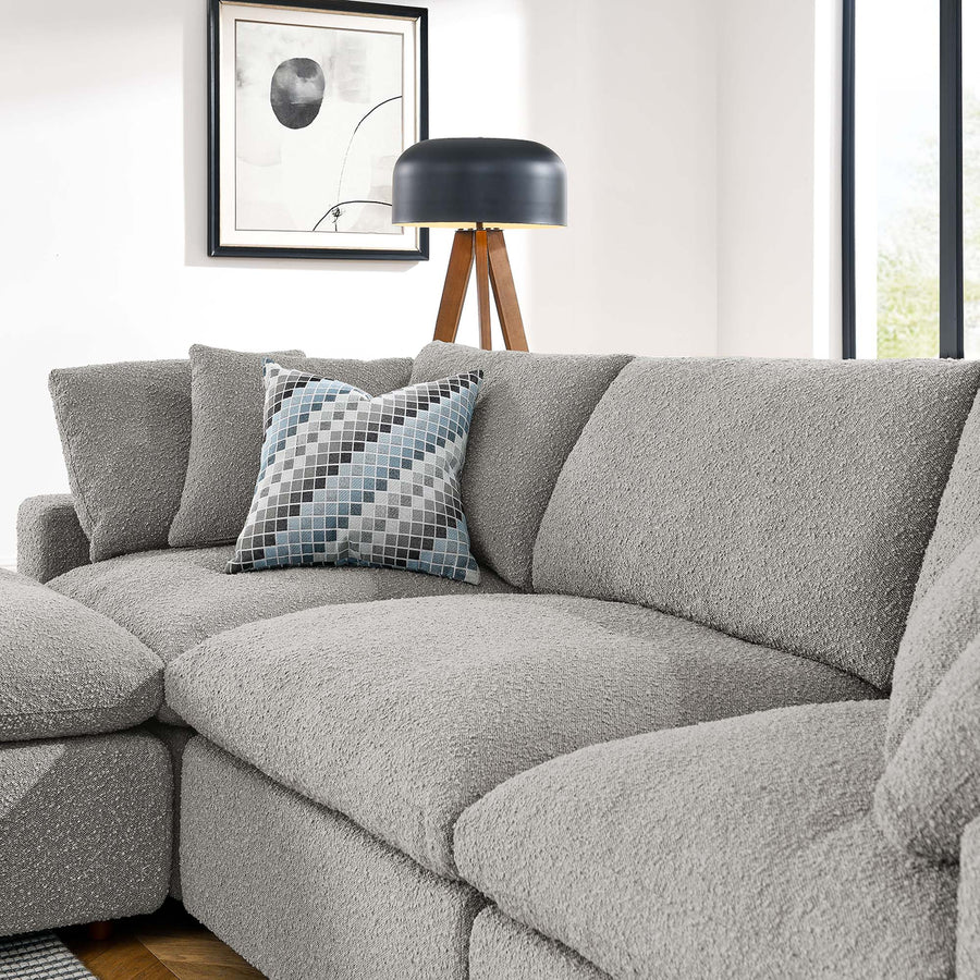 Linden 4-Piece Down Filled Overstuffed Boucle Fabric Sectional Sofa in Light Gray