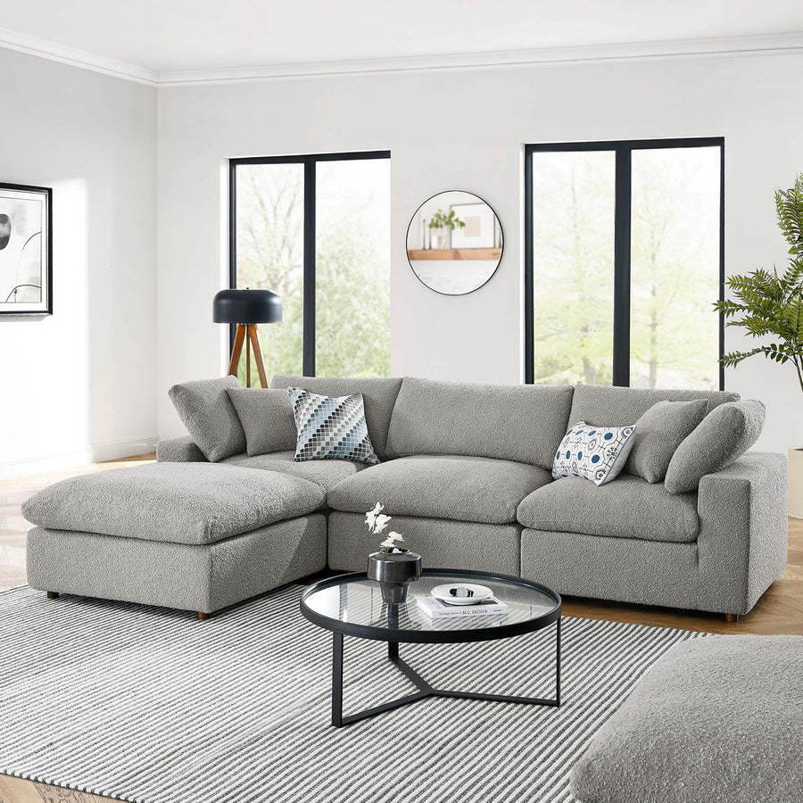 Linden 4-Piece Down Filled Overstuffed Boucle Fabric Sectional Sofa in Light Gray