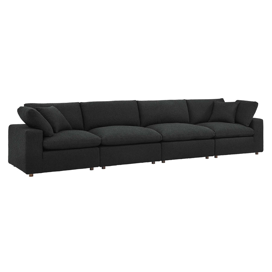 Linden Down Filled Overstuffed Boucle Fabric 4-Seater Sofa in Black