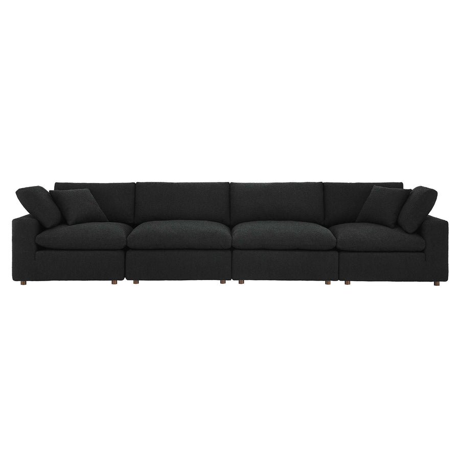 Linden Down Filled Overstuffed Boucle Fabric 4-Seater Sofa in Black