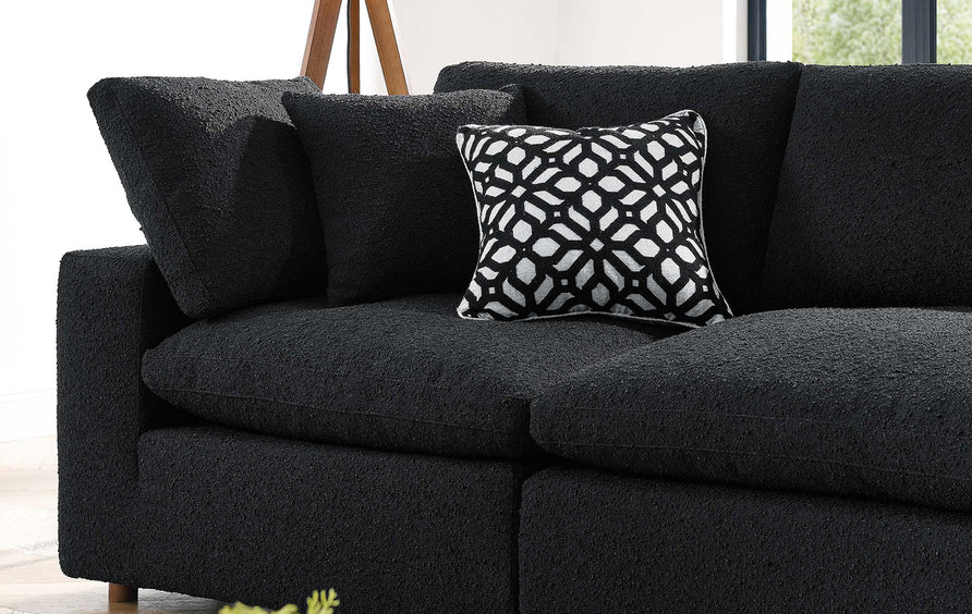 Linden Down Filled Overstuffed Boucle Fabric 4-Seater Sofa in Black