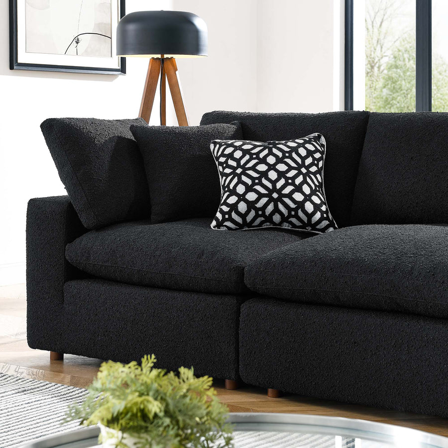 Linden Down Filled Overstuffed Boucle Fabric 4-Seater Sofa in Black