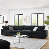 Linden Down Filled Overstuffed Boucle Fabric 4-Seater Sofa in Black