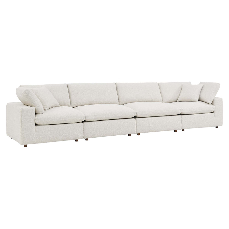 Linden Down Filled Overstuffed Boucle Fabric 4-Seater Sofa in Ivory