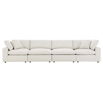 Commix Down Filled Overstuffed Boucle Fabric 4-Seater Sofa in Ivory