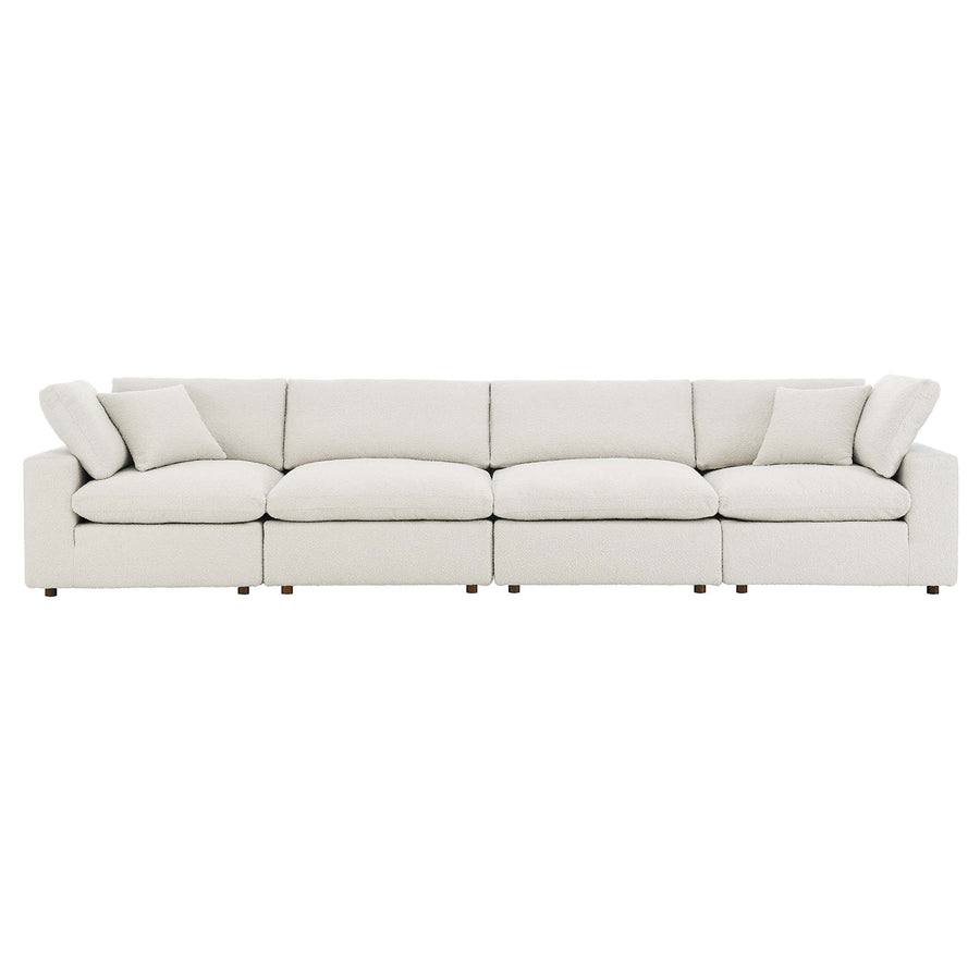 Linden Down Filled Overstuffed Boucle Fabric 4-Seater Sofa in Ivory