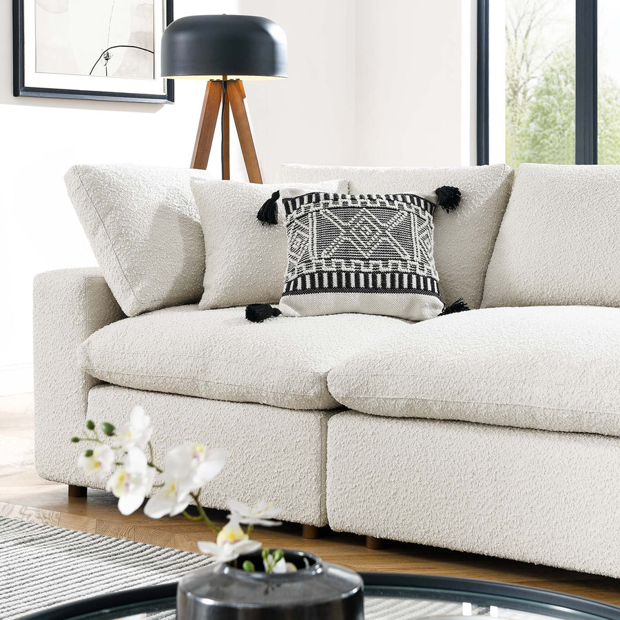 Linden Down Filled Overstuffed Boucle Fabric 4-Seater Sofa in Ivory