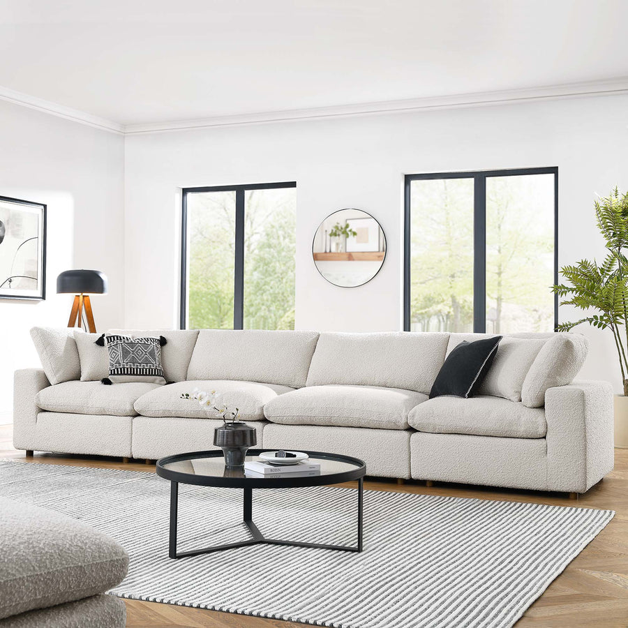 Linden Down Filled Overstuffed Boucle Fabric 4-Seater Sofa in Ivory