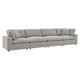 Linden Down Filled Overstuffed Boucle Fabric 4-Seater Sofa in Light Gray