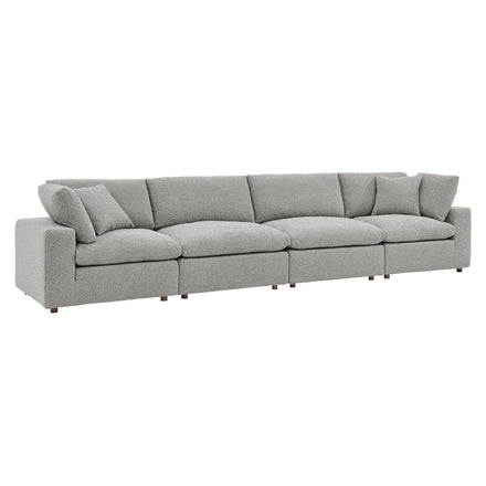 Commix Down Filled Overstuffed Boucle Fabric 4-Seater Sofa in Light Gray