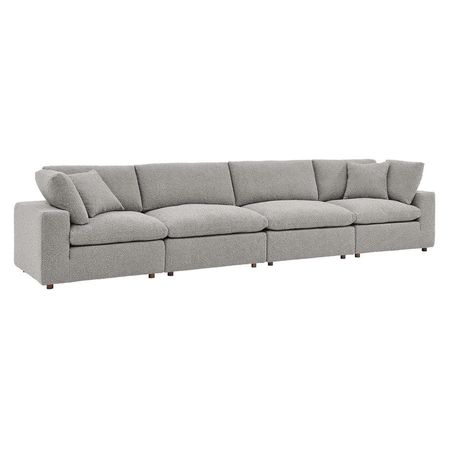 Linden Down Filled Overstuffed Boucle Fabric 4-Seater Sofa in Light Gray