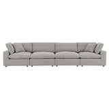 Linden Down Filled Overstuffed Boucle Fabric 4-Seater Sofa in Light Gray