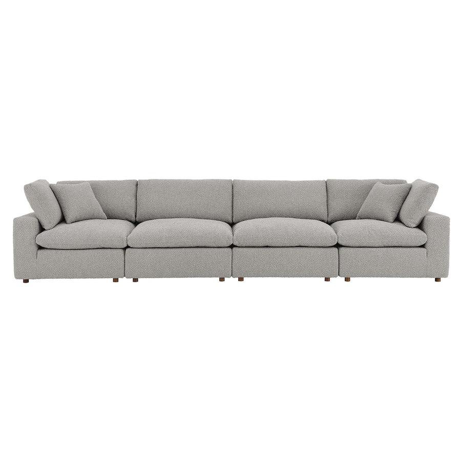 Linden Down Filled Overstuffed Boucle Fabric 4-Seater Sofa in Light Gray