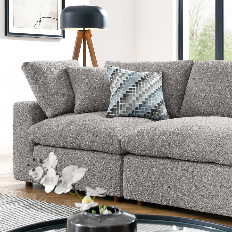 Linden Down Filled Overstuffed Boucle Fabric 4-Seater Sofa in Light Gray