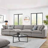 Linden Down Filled Overstuffed Boucle Fabric 4-Seater Sofa in Light Gray