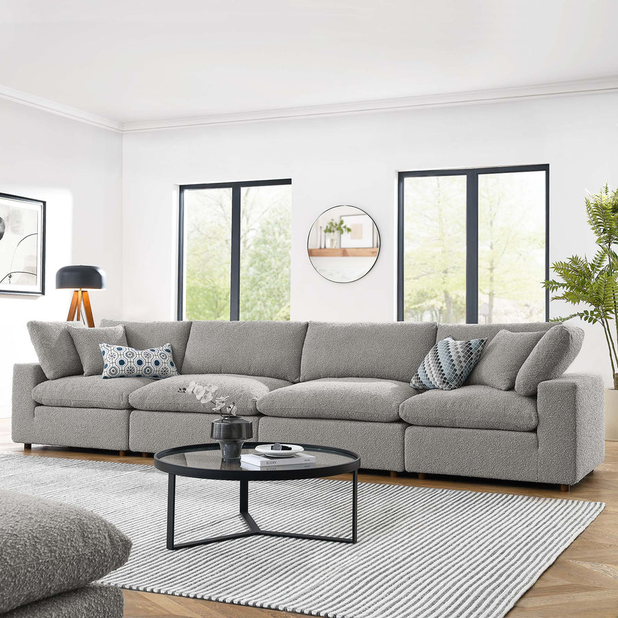 Linden Down Filled Overstuffed Boucle Fabric 4-Seater Sofa in Light Gray