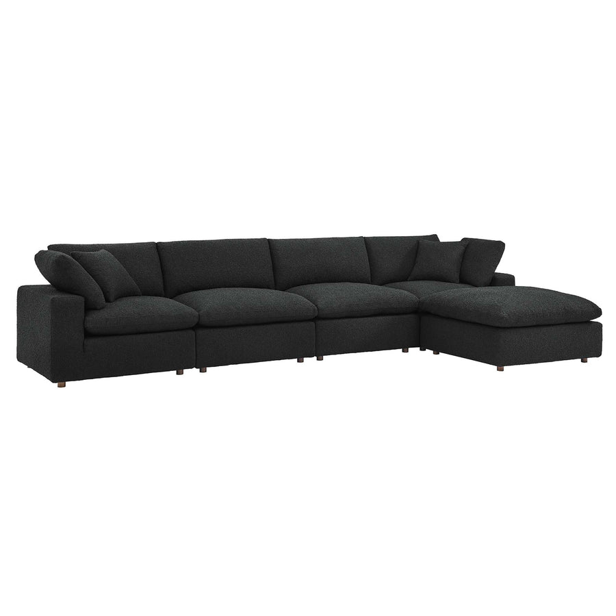 Linden 5-Piece Down Filled Overstuffed Boucle Fabric Sectional Sofa in Black