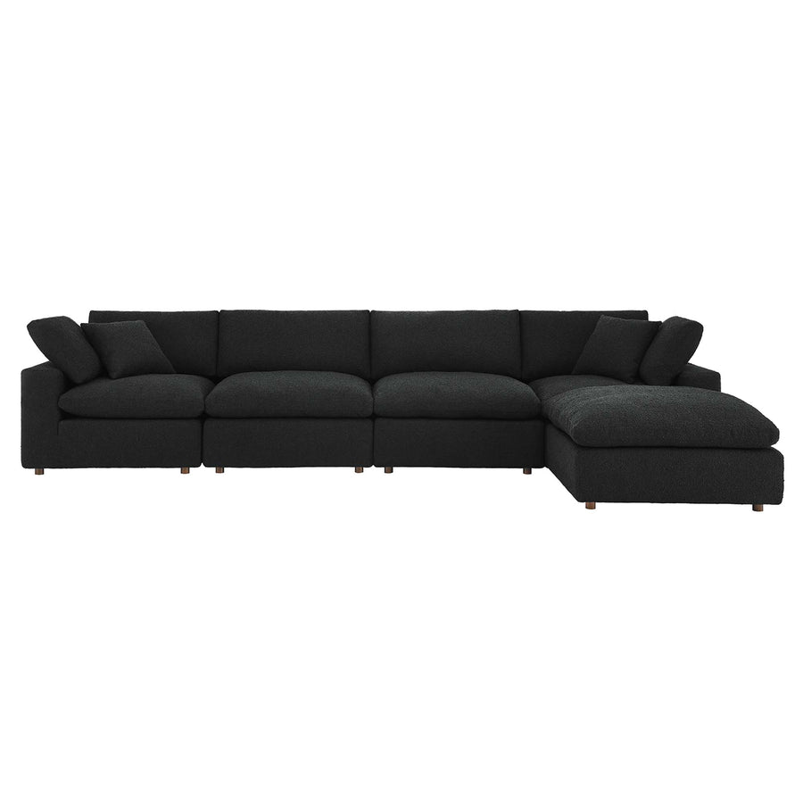 Linden 5-Piece Down Filled Overstuffed Boucle Fabric Sectional Sofa in Black