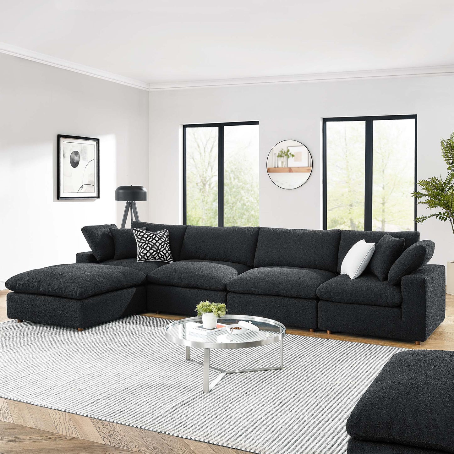 Commix 5-Piece Down Filled Overstuffed Boucle Fabric Sectional Sofa by Furniture for America