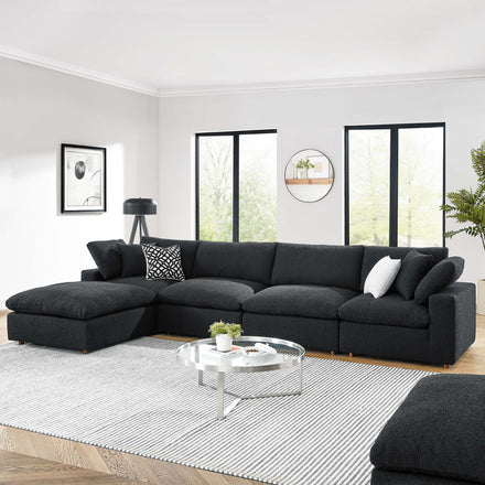 Commix 5-Piece Down Filled Overstuffed Boucle Fabric Sectional Sofa in Black