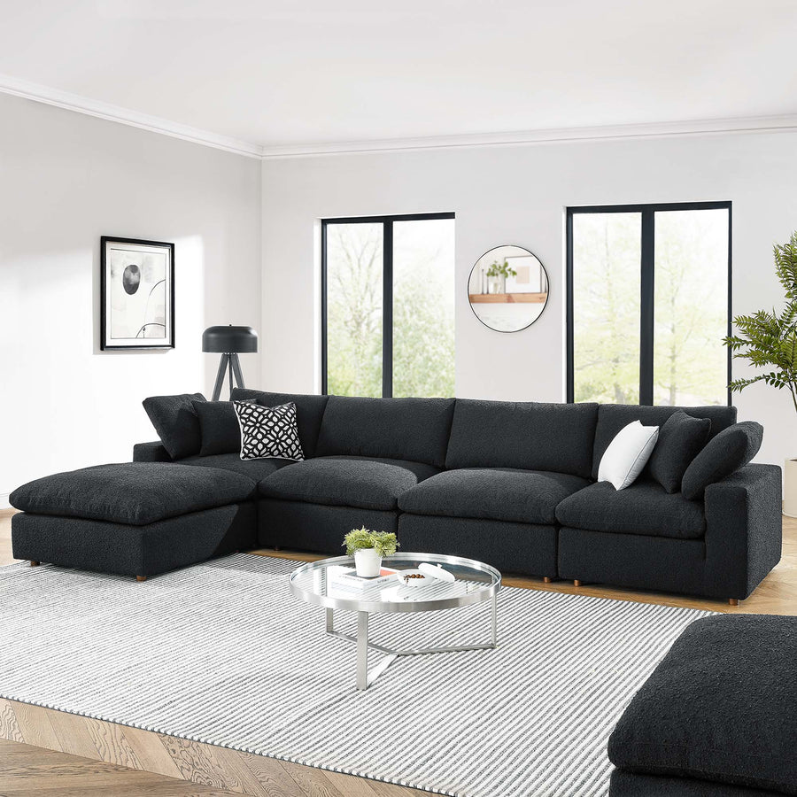 Linden 5-Piece Down Filled Overstuffed Boucle Fabric Sectional Sofa in Black