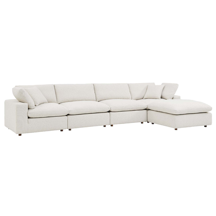Linden 5-Piece Down Filled Overstuffed Boucle Fabric Sectional Sofa in Ivory