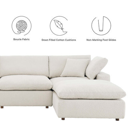 Commix 5-Piece Down Filled Overstuffed Boucle Fabric Sectional Sofa in Ivory