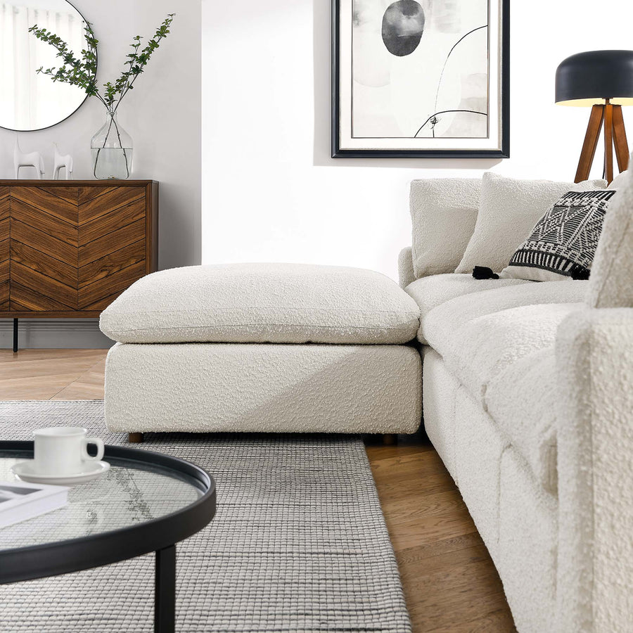Linden 5-Piece Down Filled Overstuffed Boucle Fabric Sectional Sofa in Ivory