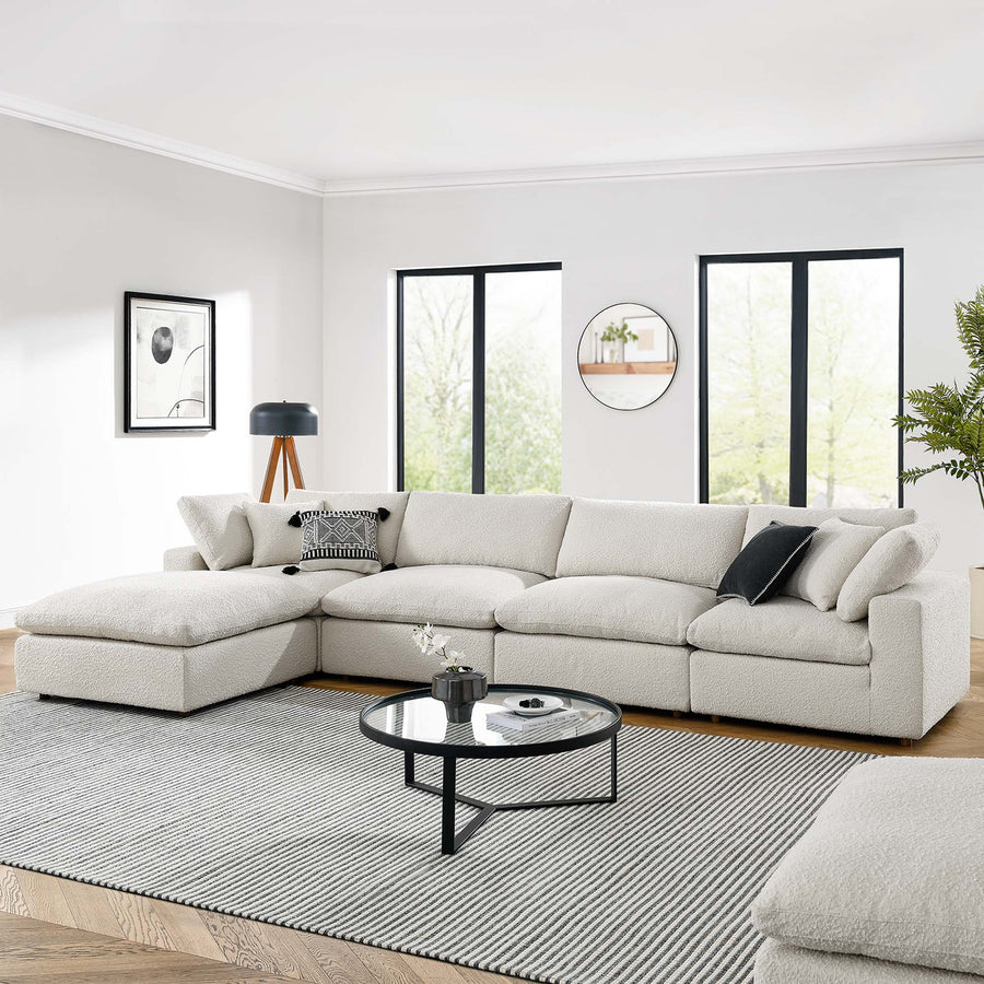 Linden 5-Piece Down Filled Overstuffed Boucle Fabric Sectional Sofa in Ivory