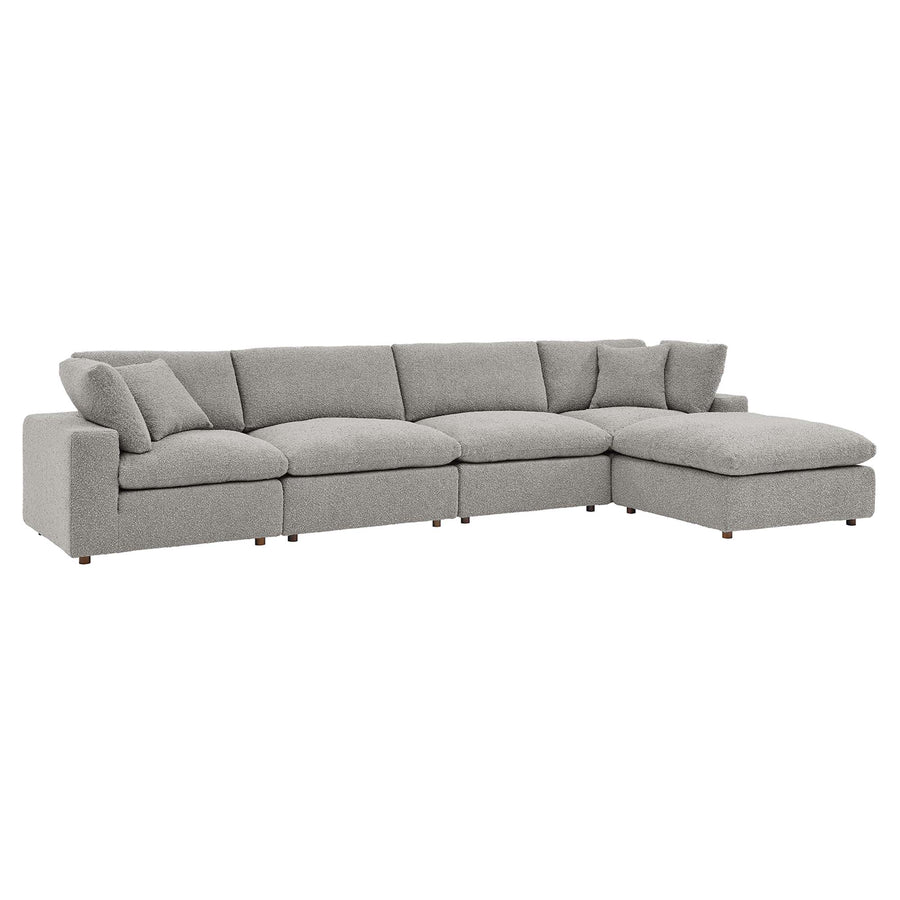 Linden 5-Piece Down Filled Overstuffed Boucle Fabric Sectional Sofa in Light Gray