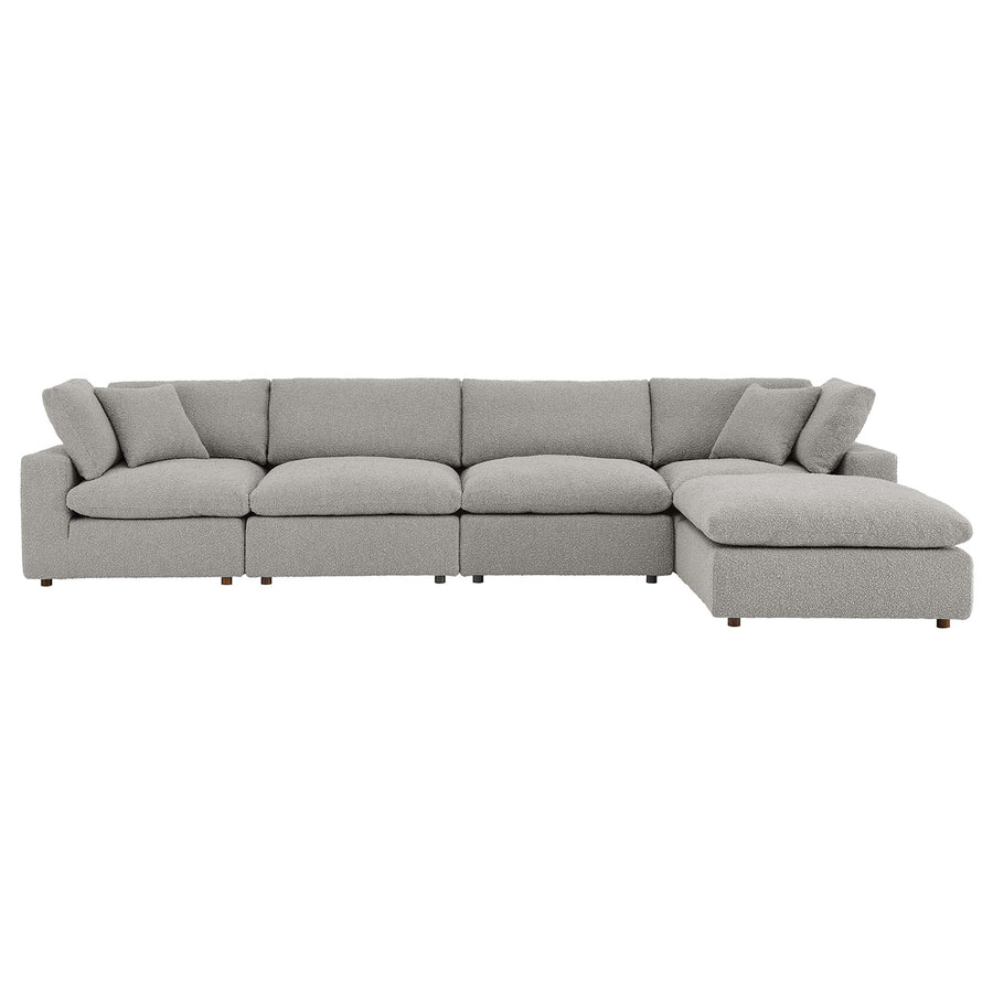 Linden 5-Piece Down Filled Overstuffed Boucle Fabric Sectional Sofa in Light Gray