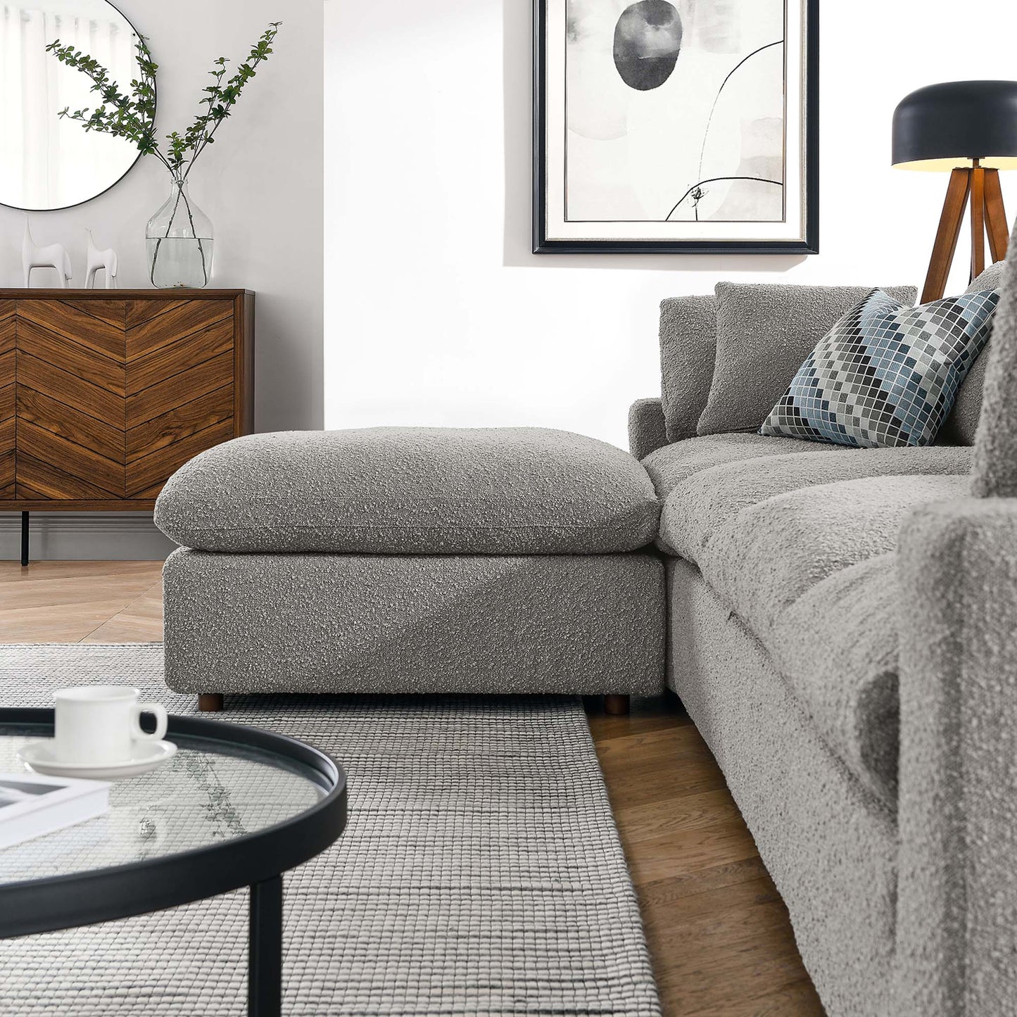 Commix 5-Piece Down Filled Overstuffed Boucle Fabric Sectional Sofa by Furniture for America