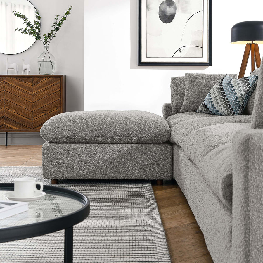Linden 5-Piece Down Filled Overstuffed Boucle Fabric Sectional Sofa in Light Gray