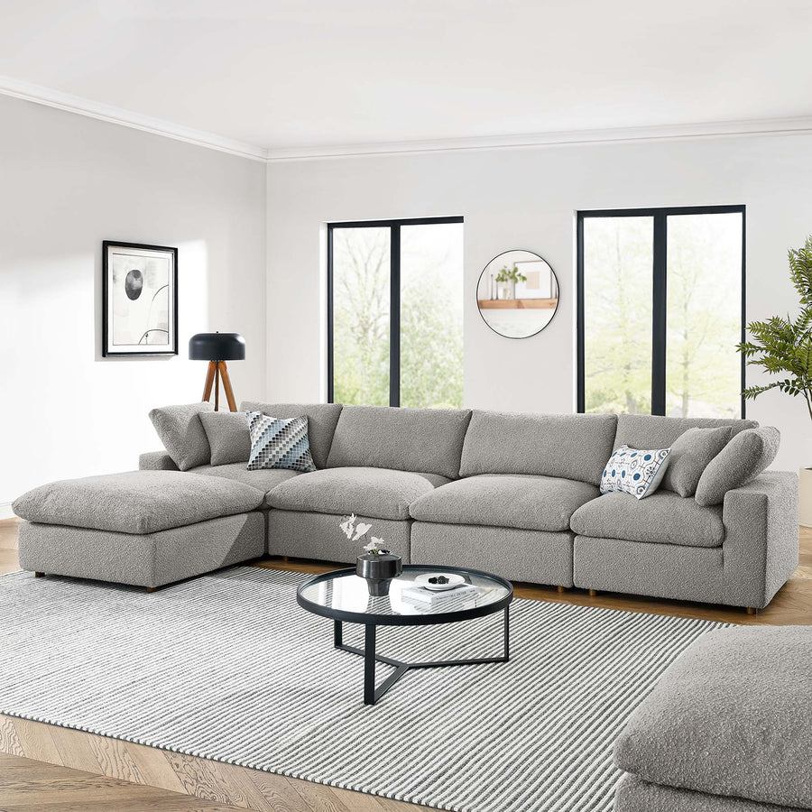 Linden 5-Piece Down Filled Overstuffed Boucle Fabric Sectional Sofa in Light Gray