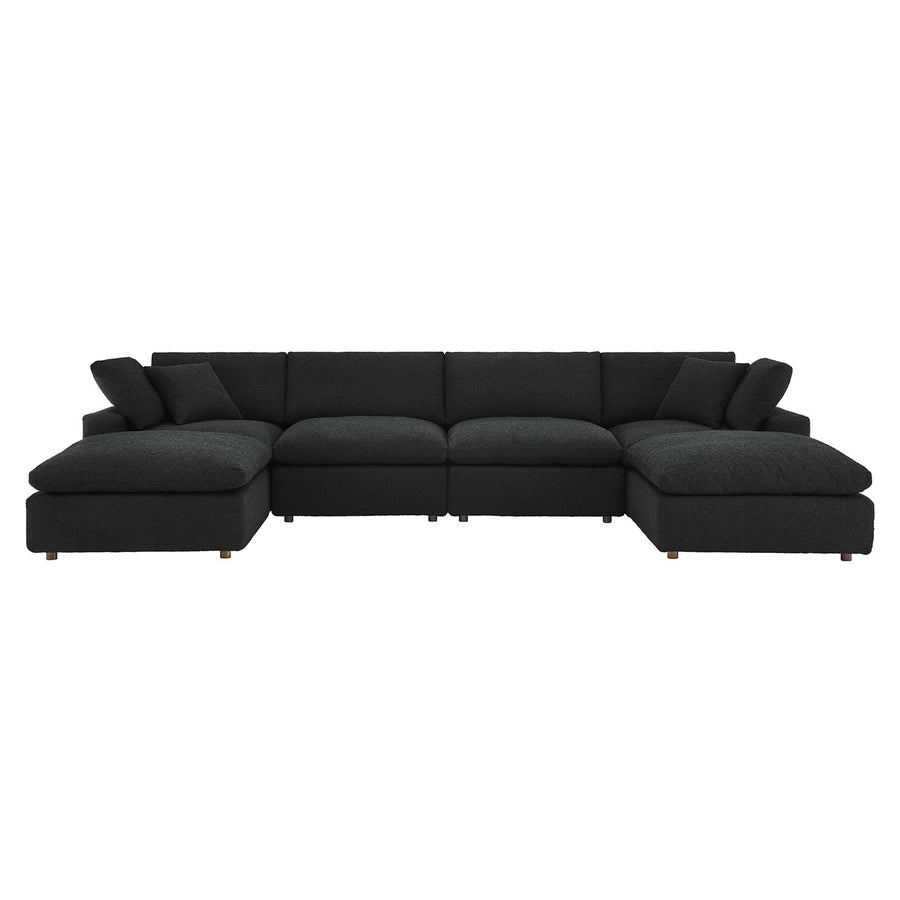 Linden 6-Piece Down Filled Overstuffed Boucle Sectional Sofa in Black