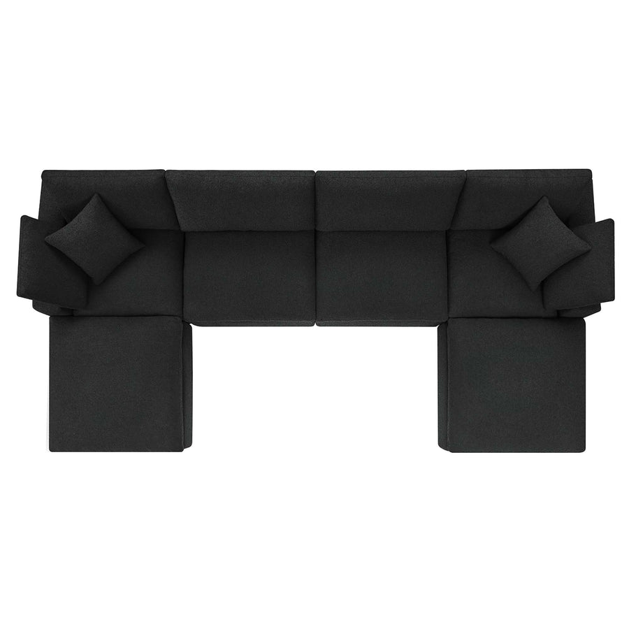 Linden 6-Piece Down Filled Overstuffed Boucle Sectional Sofa in Black