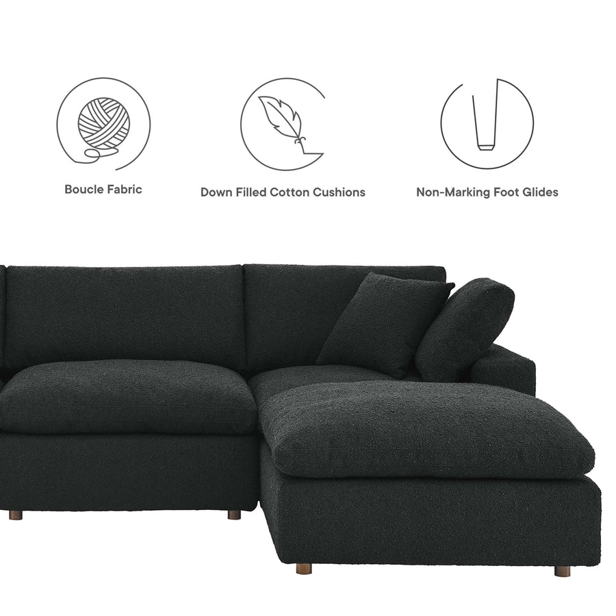 Linden 6-Piece Down Filled Overstuffed Boucle Sectional Sofa in Black