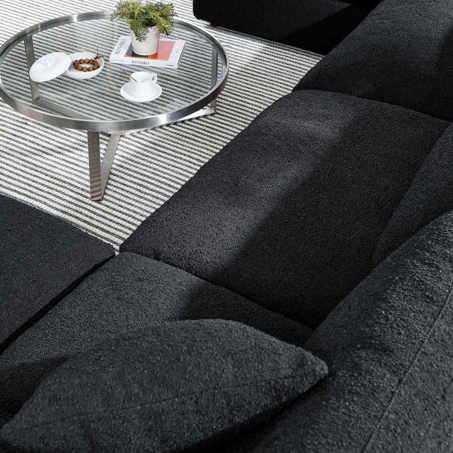 Linden 6-Piece Down Filled Overstuffed Boucle Sectional Sofa in Black