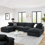 Linden 6-Piece Down Filled Overstuffed Boucle Sectional Sofa in Black