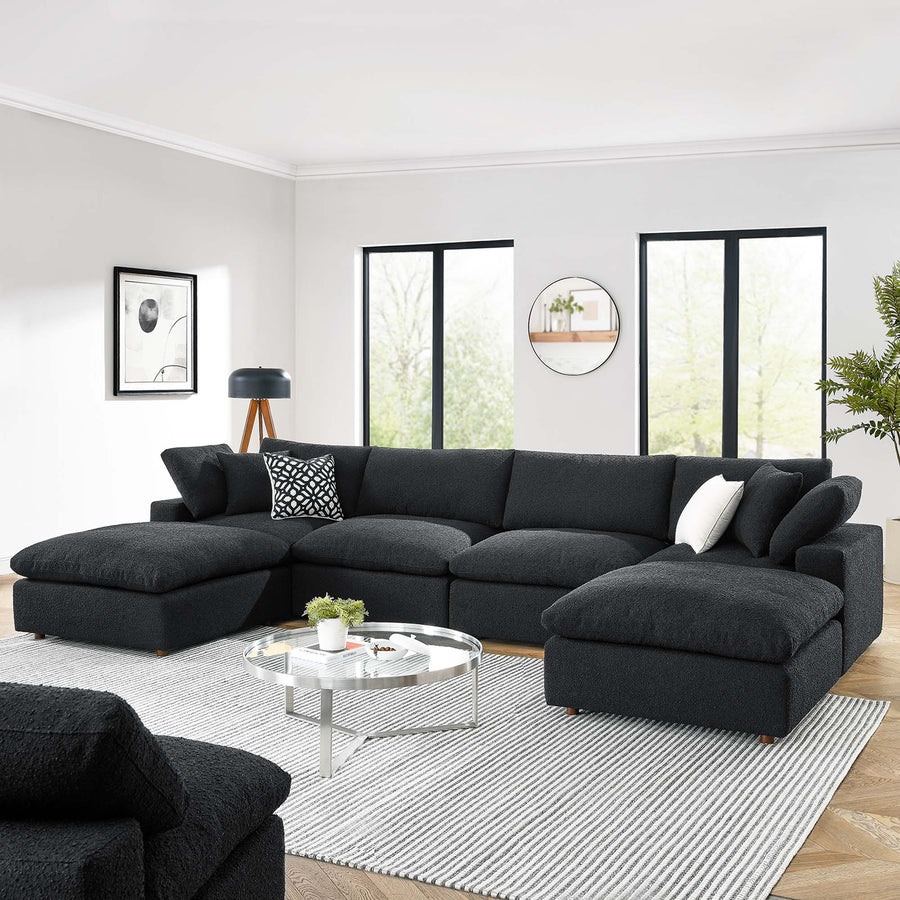 Linden 6-Piece Down Filled Overstuffed Boucle Sectional Sofa in Black