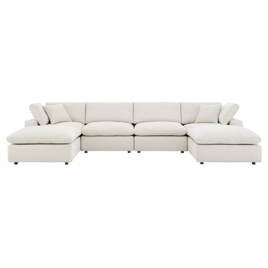 Linden 6-Piece Down Filled Overstuffed Boucle Sectional Sofa in Ivory