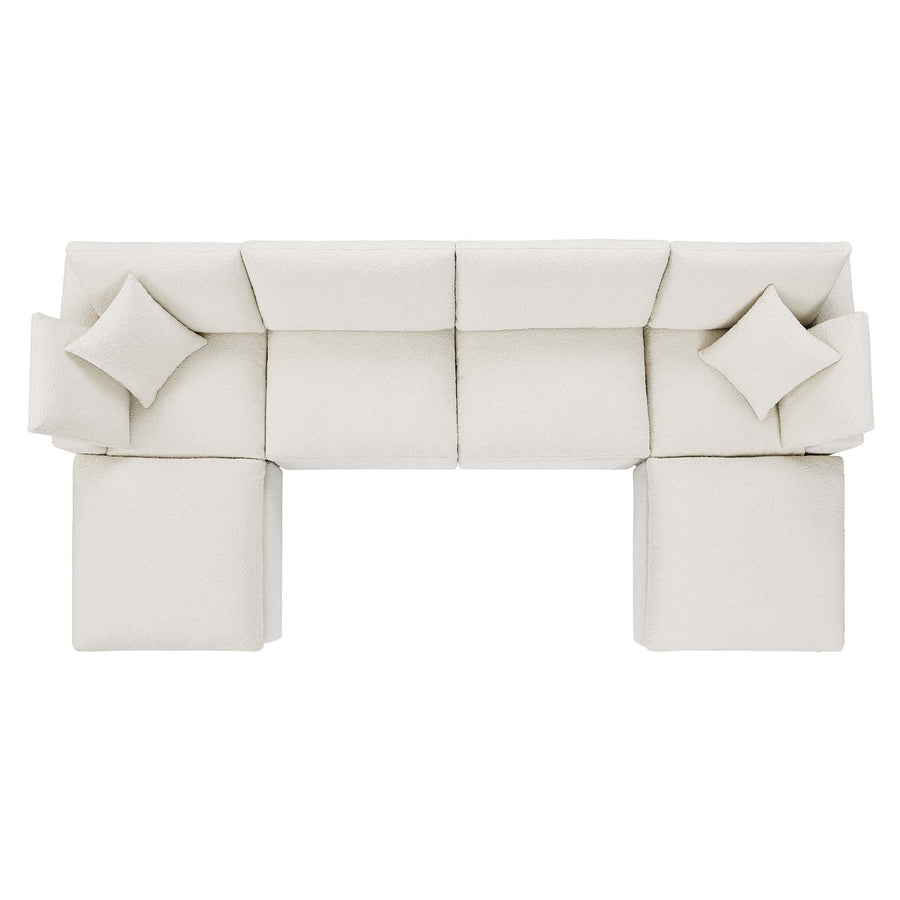 Linden 6-Piece Down Filled Overstuffed Boucle Sectional Sofa in Ivory