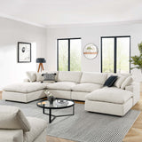 Linden 6-Piece Down Filled Overstuffed Boucle Sectional Sofa in Ivory