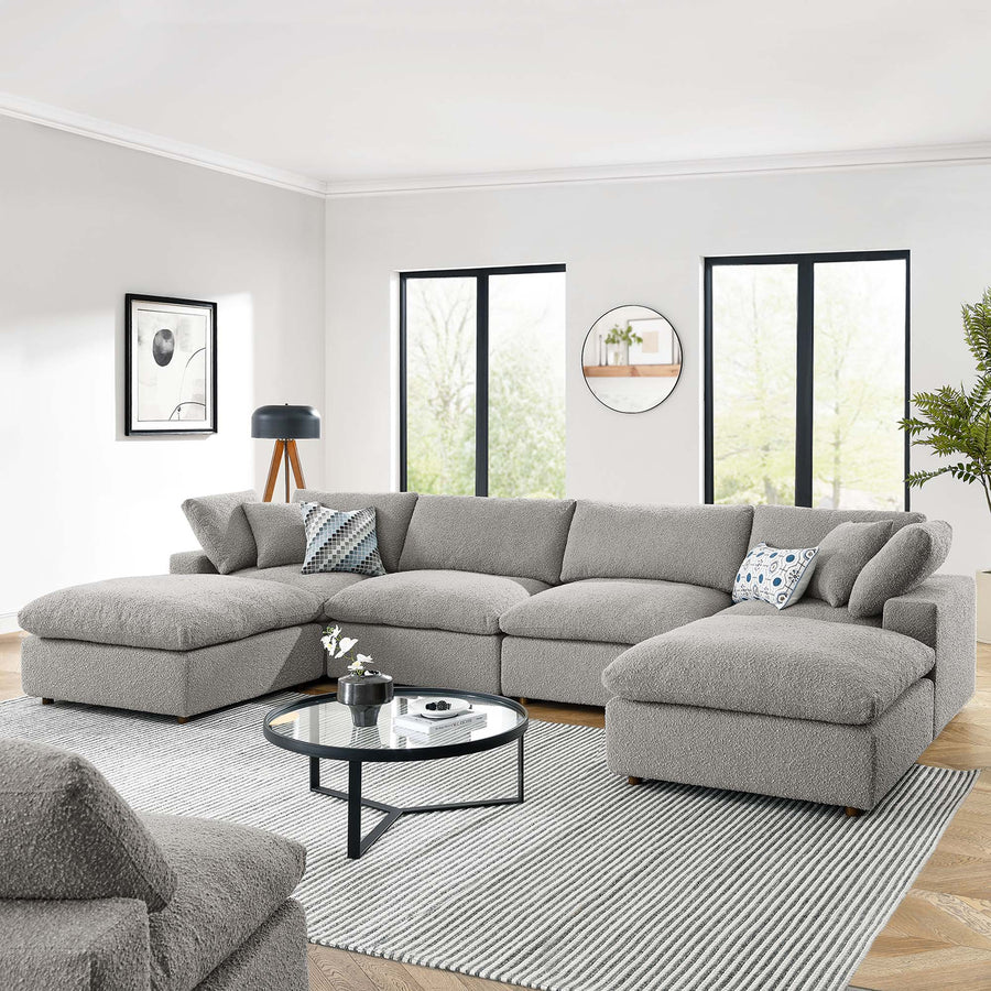 Linden 6-Piece Down Filled Overstuffed Boucle Sectional Sofa in Light Gray