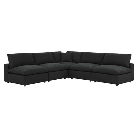Commix 5-Piece Down Filled Overstuffed Boucle Fabric Sectional Sofa in Black