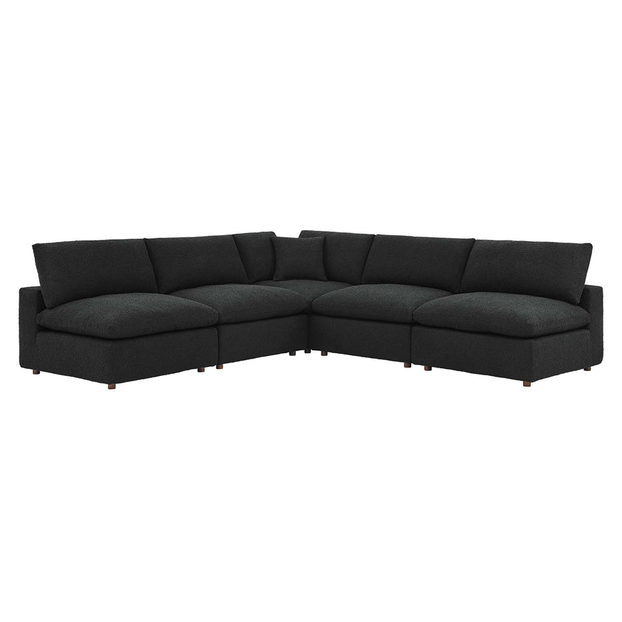 Linden 5-Piece Down Filled Overstuffed Boucle Fabric Sectional Sofa in Black
