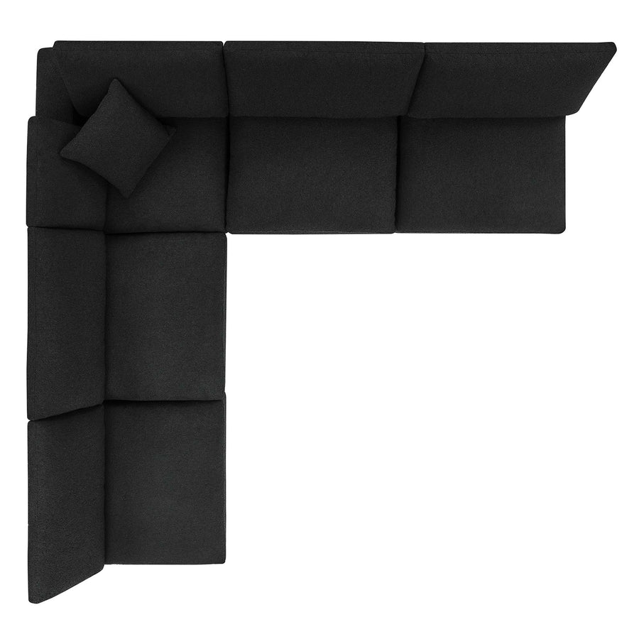 Linden 5-Piece Down Filled Overstuffed Boucle Fabric Sectional Sofa in Black