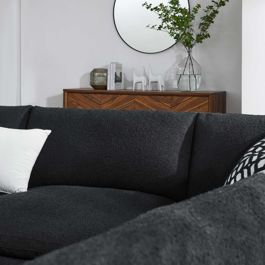 Linden 5-Piece Down Filled Overstuffed Boucle Fabric Sectional Sofa in Black