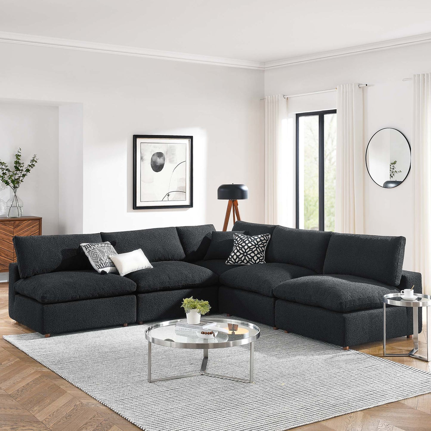 Commix 5-Piece Down Filled Overstuffed Boucle Fabric Sectional Sofa by Furniture For America